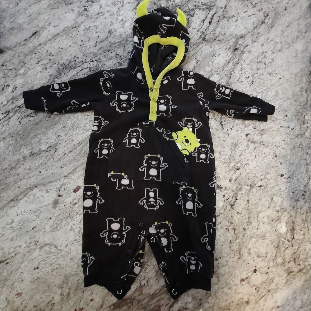 Super-soft hooded jumpsuit with monster in pocket